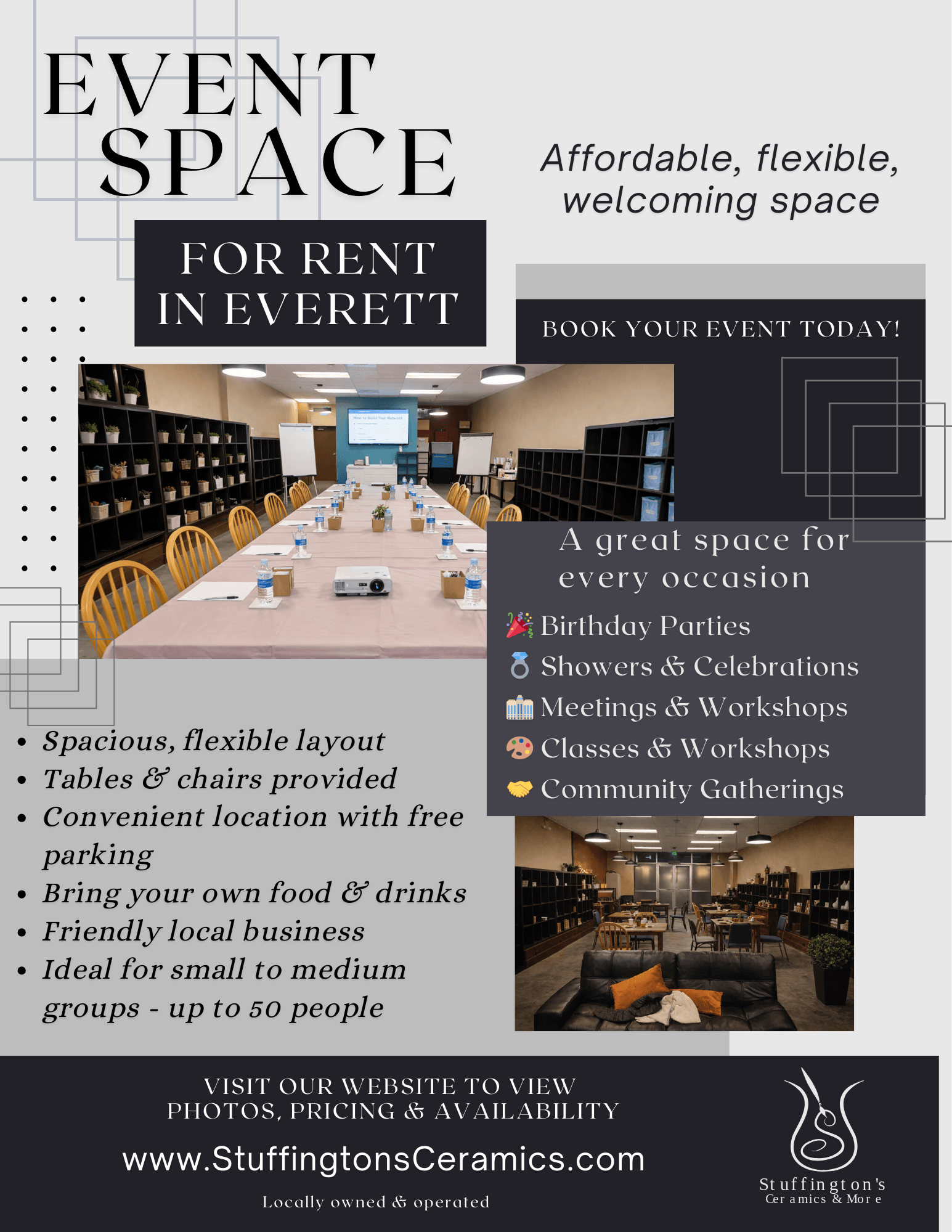 Event Space for Rent in Everett - Stuffington's Ceramics & More